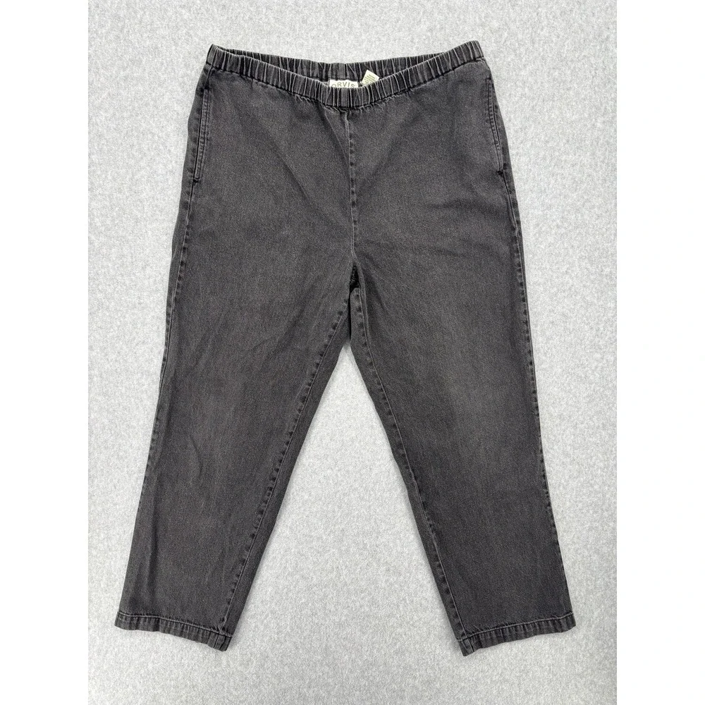 Orvis Men's L Black Washed Denim Jeans Elastic Waist Pull On 100% Cotton 36x28
